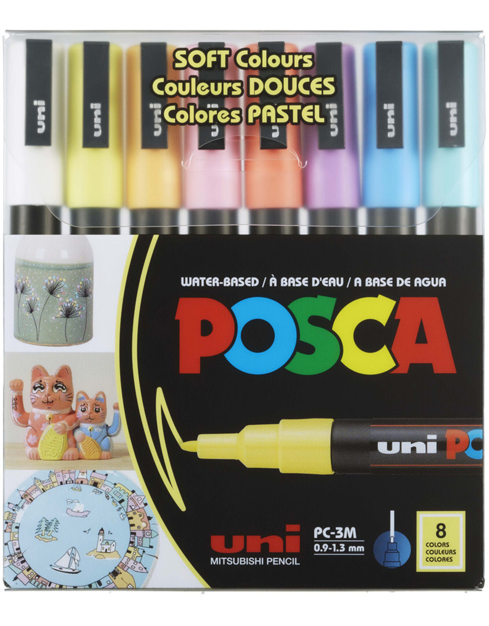 POSCA UNI POSCA PC-3M  FINE SOFT COLORS PAINT MARKER SET 8/PK