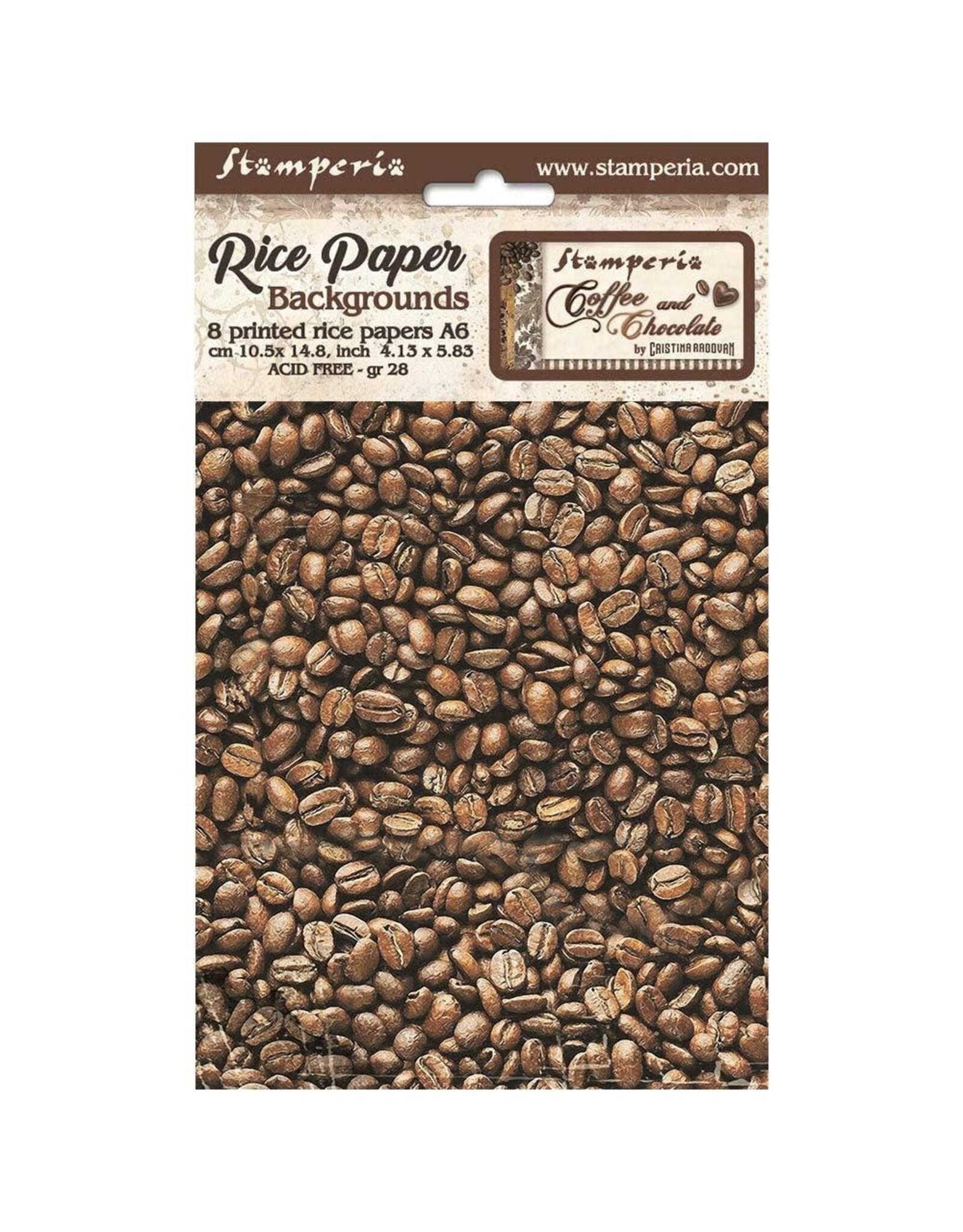 STAMPERIA STAMPERIA COFFEE AND CHOCOLATE ASSORTED A6 RICE PAPER DECOUPAGE BACKGROUNDS 10.5X14.8CM 8/PK