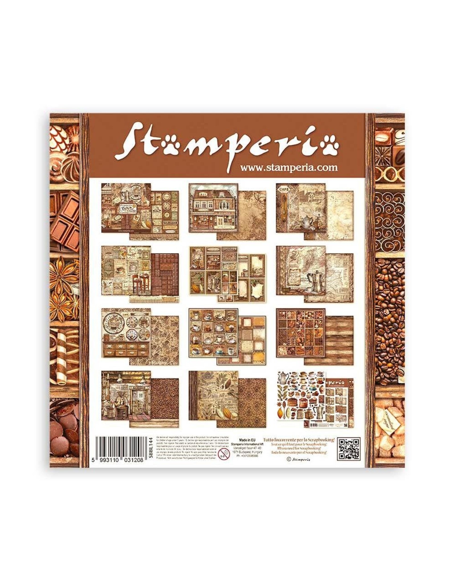 STAMPERIA STAMPERIA COFFEE AND CHOCOLATE 12X12 COLLECTION PACK 10 SHEETS