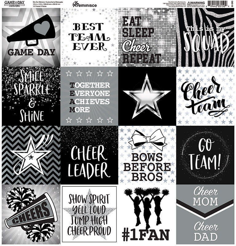 DESIGNS BY REMINISCE REMINISCE GAME DAY CHEERLEADING COLLECTION 12x12 DIE CUT STICKER SHEET SQUARES