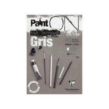 CLAIREFONTAINE PAINT ON MIX MEDIA MULTI-TECHNIQUES GRIS / GREY A5 PAD 115LB 30 SHEETS