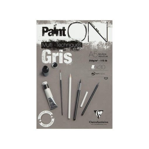CLAIREFONTAINE PAINT ON MIX MEDIA MULTI-TECHNIQUES GRIS / GREY A5 PAD 115LB 30 SHEETS