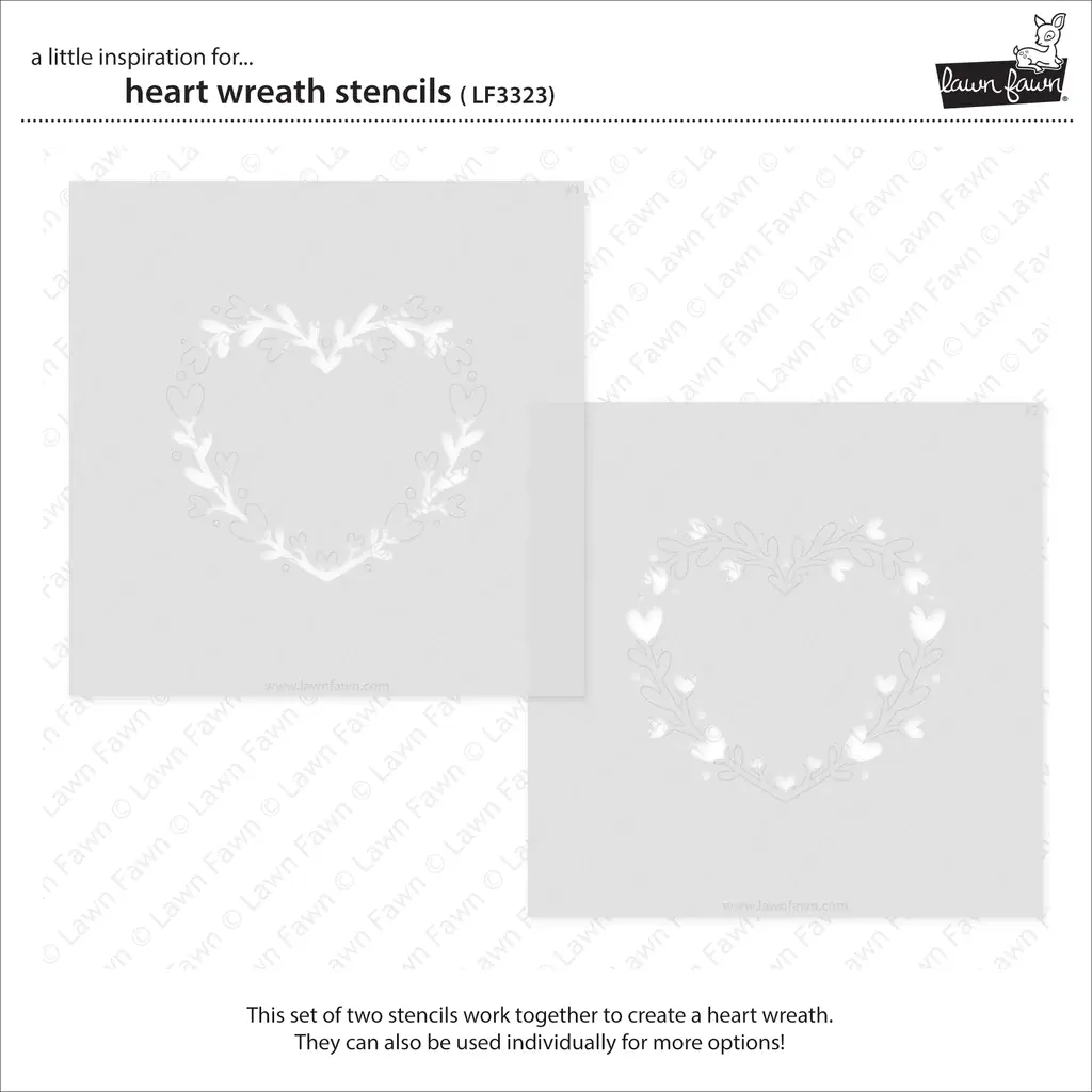 LAWN FAWN LAWN FAWN LAWN CLIPPINGS HEART WREATH 6x6  STENCIL SET 2/PK