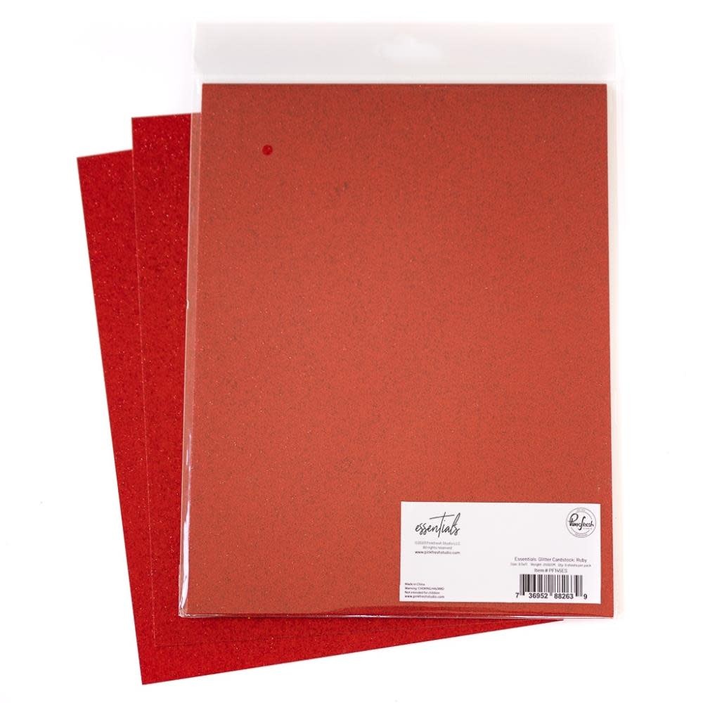 PINKFRESH PINKFRESH STUDIO ESSENTIALS 8.5x11 GLITTER CARDSTOCK: RUBY