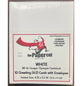 PAPER CUT THE PAPER CUT 10 GREETING (A-2) WHITE COUGAR OPAQUE 80 lb CARDS WITH ENVELOPES 4.25x5.5 FOLDED