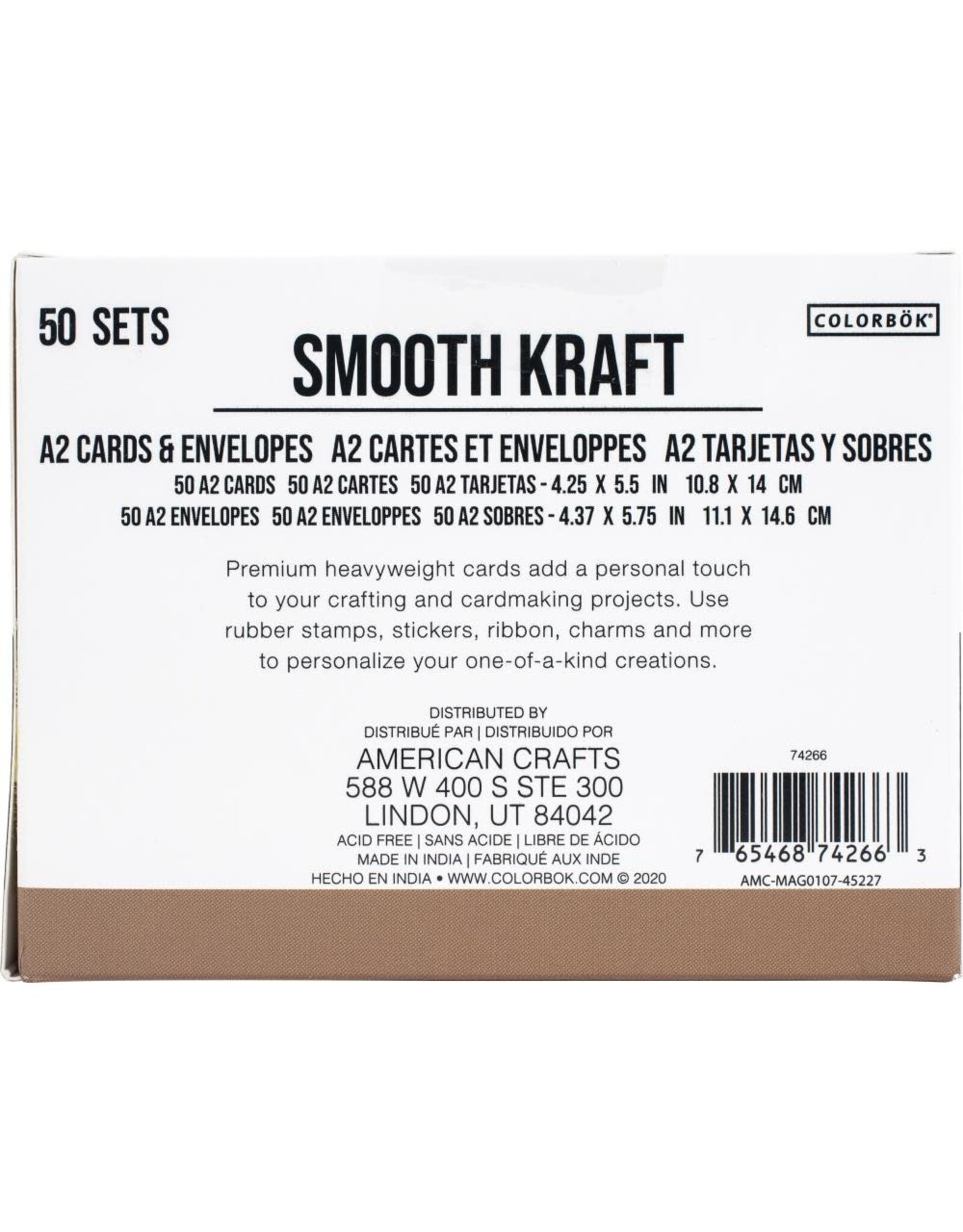 COLORBOK COLORBOK SMOOTH KRAFT A2 CARDS WITH ENVELOPES 4.25x5.5 50/PACK