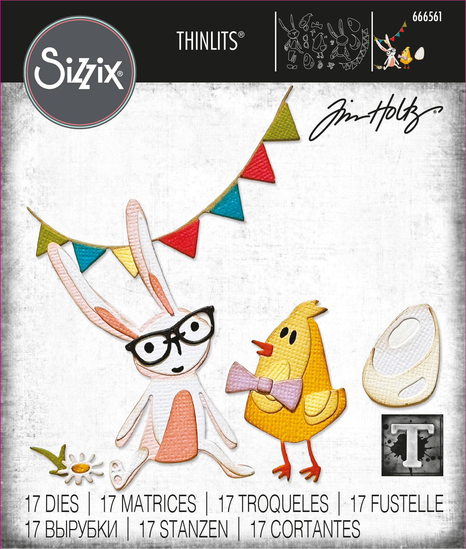 SIZZIX SIZZIX TIM HOLTZ THINLITS VAULT BUNNY + CHICK DIE SET