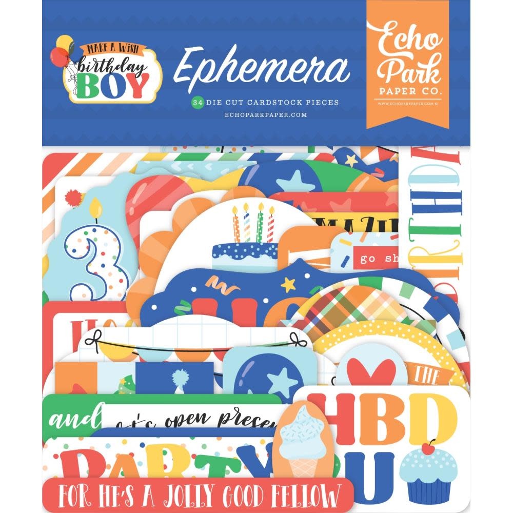 ECHO PARK PAPER ECHO PARK MAKE A WISH BIRTHDAY BOY EPHEMERA DIE-CUTS 34/PK