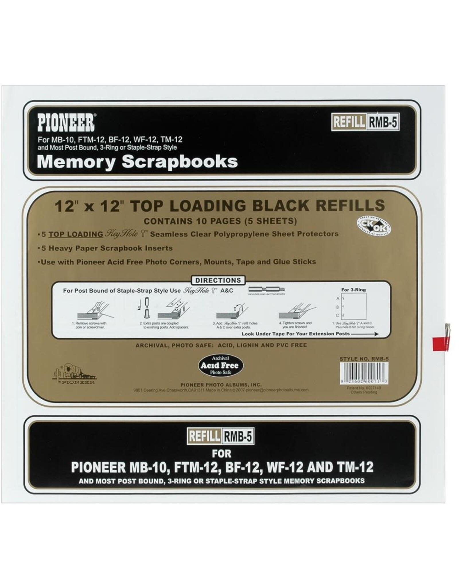 PIONEER PIONEER MEMORY SCRAPBOOKS TOP LOADING BLACK 12X12 PAGE REFILLS