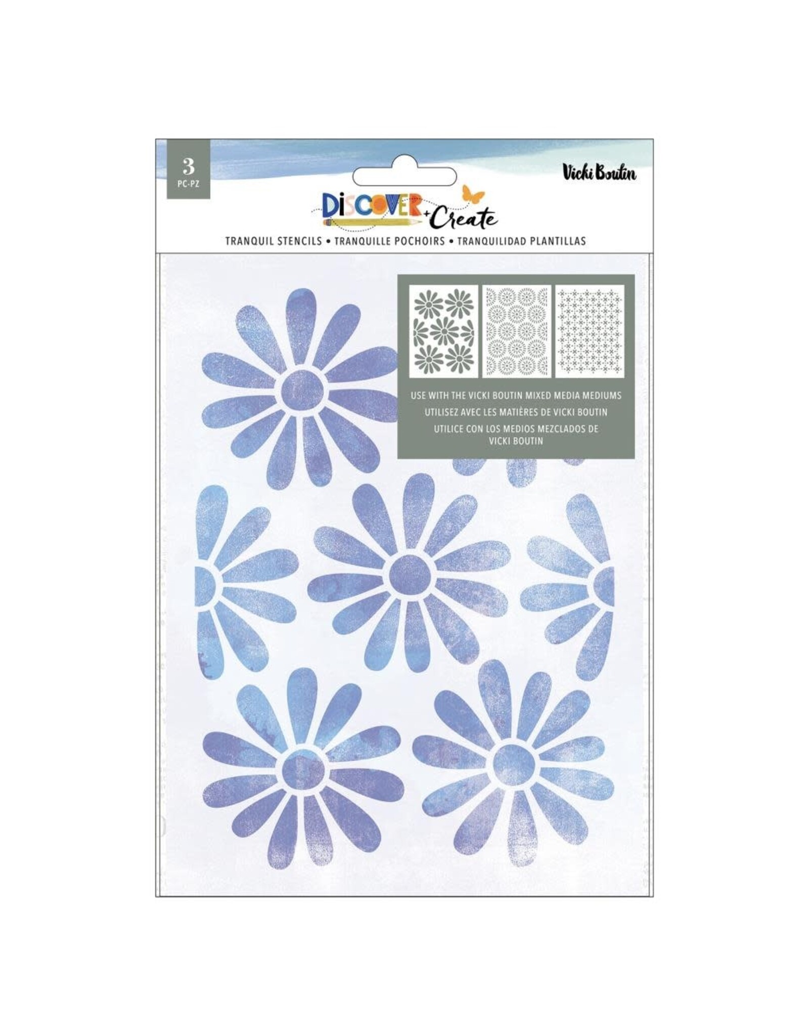 AMERICAN CRAFTS AMERICAN CRAFTS VICKI BOUTIN DISCOVER + CREATE TRANQUIL STENCIL SET 3/PK