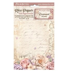 STAMPERIA STAMPERIA ROMANCE FOREVER ASSORTED A6 RICE PAPER DECOUPAGE BACKGROUNDS 10.5X14.8CM 8/PK