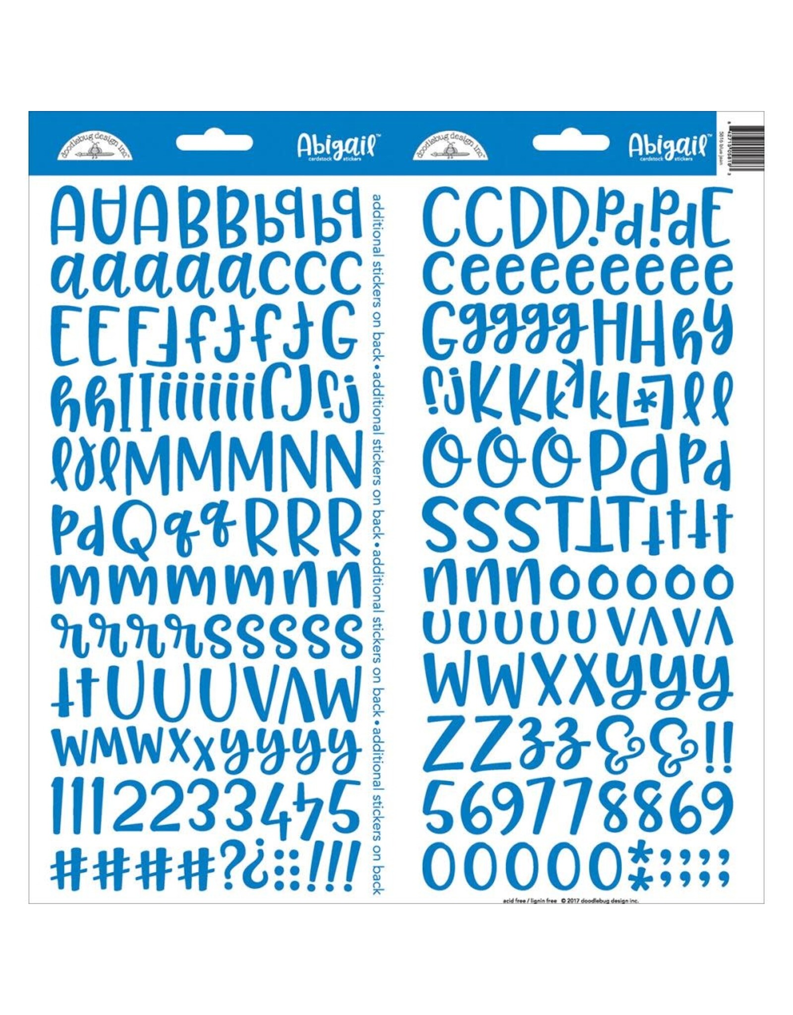 DOODLEBUG DESIGN DOODLEBUG DESIGN ABIGAIL FONT BLUE JEAN ALPHA 6x13 CARDSTOCK STICKERS 2/PK
