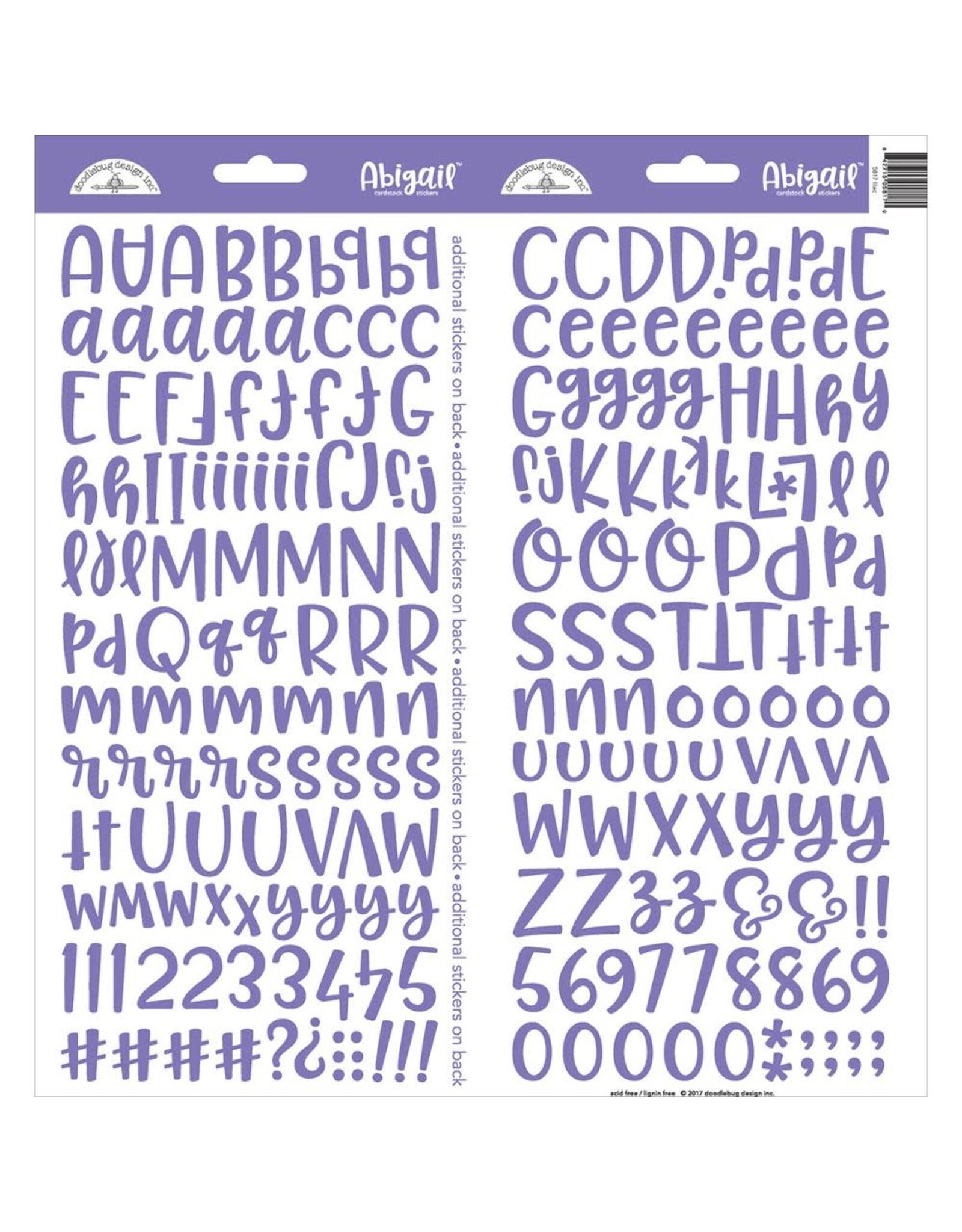 DOODLEBUG DESIGN DOODLEBUG DESIGN ABIGAIL FONT LILAC ALPHA 6x13 CARDSTOCK STICKERS 2/PK