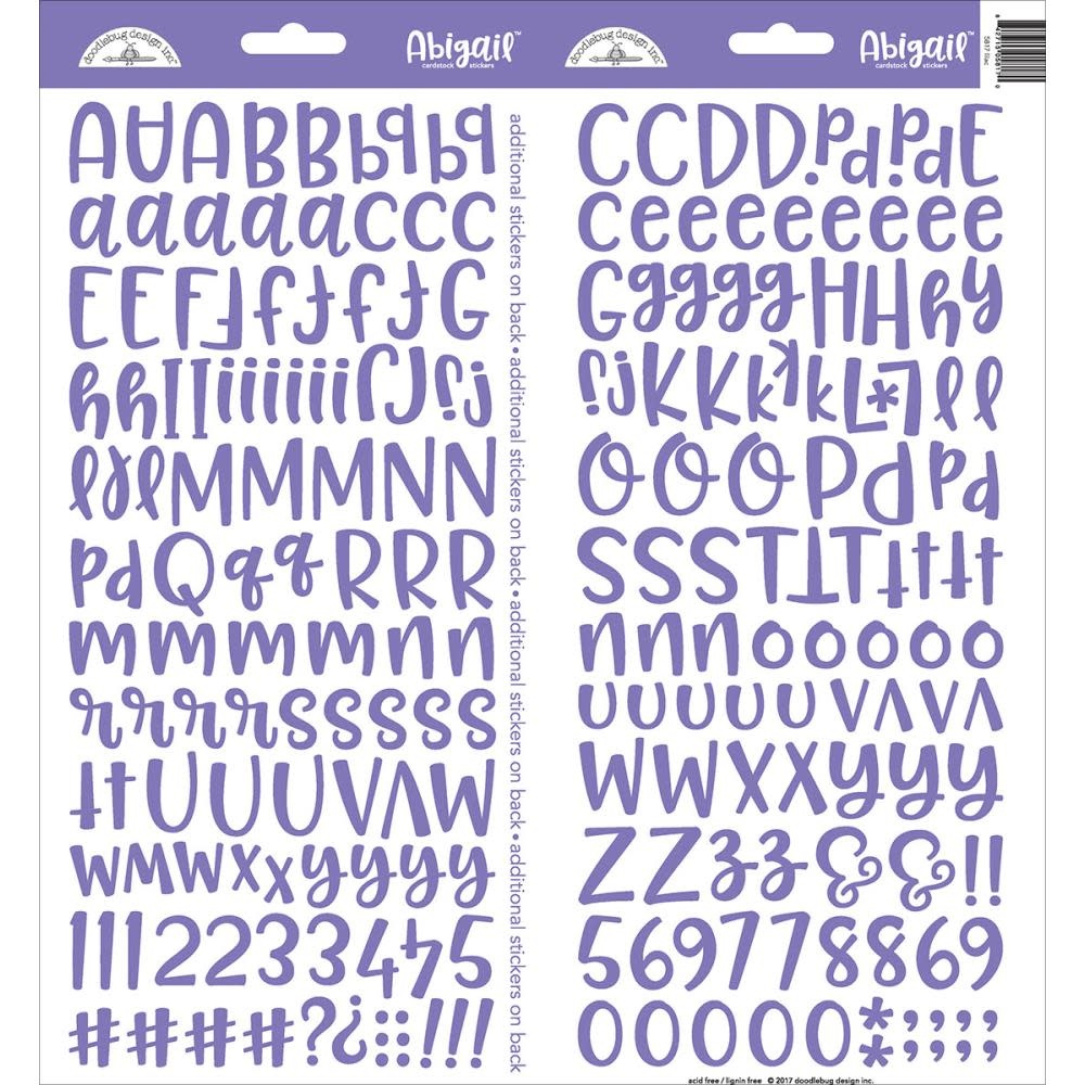 DOODLEBUG DESIGN DOODLEBUG DESIGN ABIGAIL FONT LILAC ALPHA 6x13 CARDSTOCK STICKERS 2/PK
