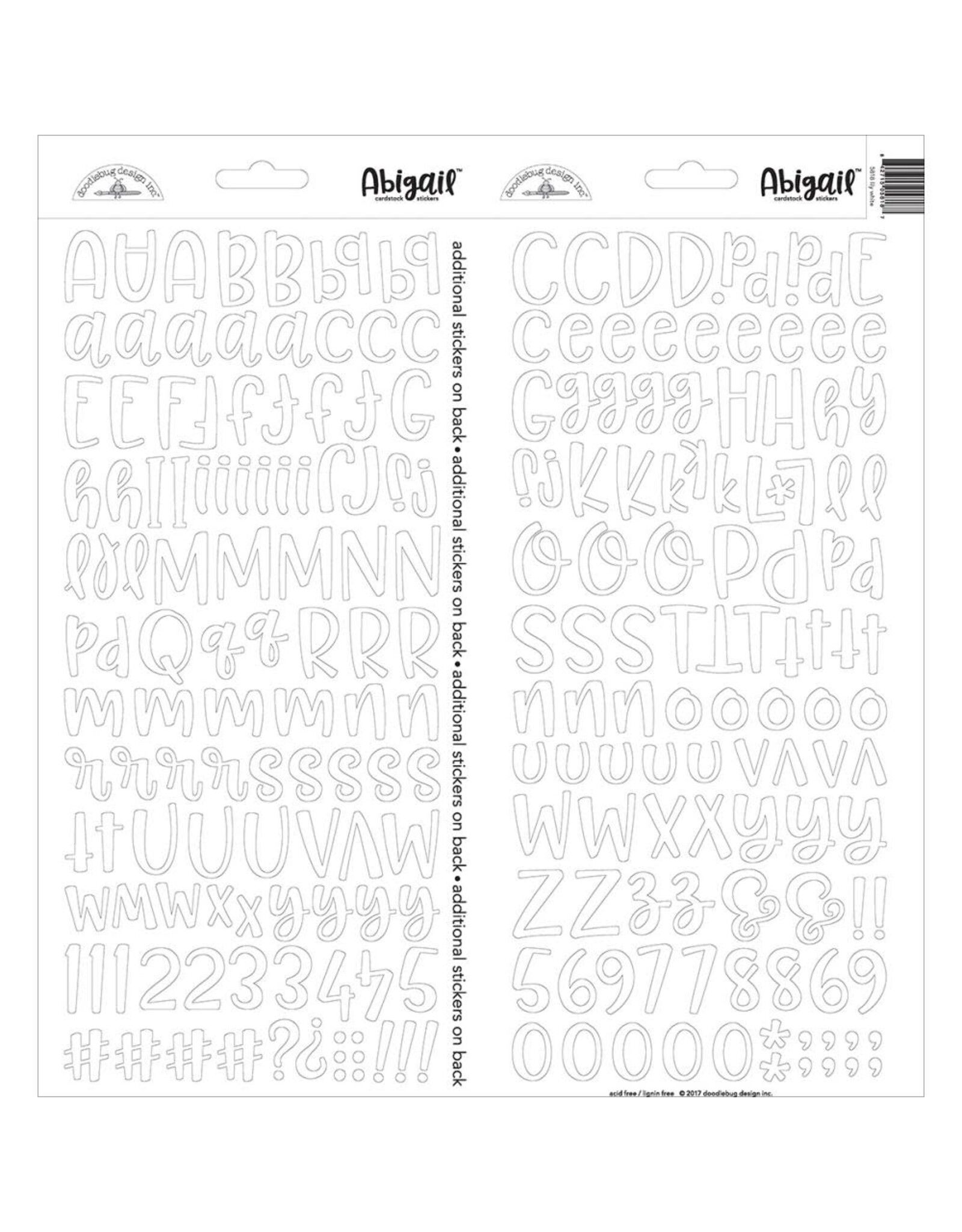 DOODLEBUG DESIGN DOODLEBUG DESIGN ABIGAIL FONT LILY WHITE ALPHA 6x13 CARDSTOCK STICKERS 2/PK