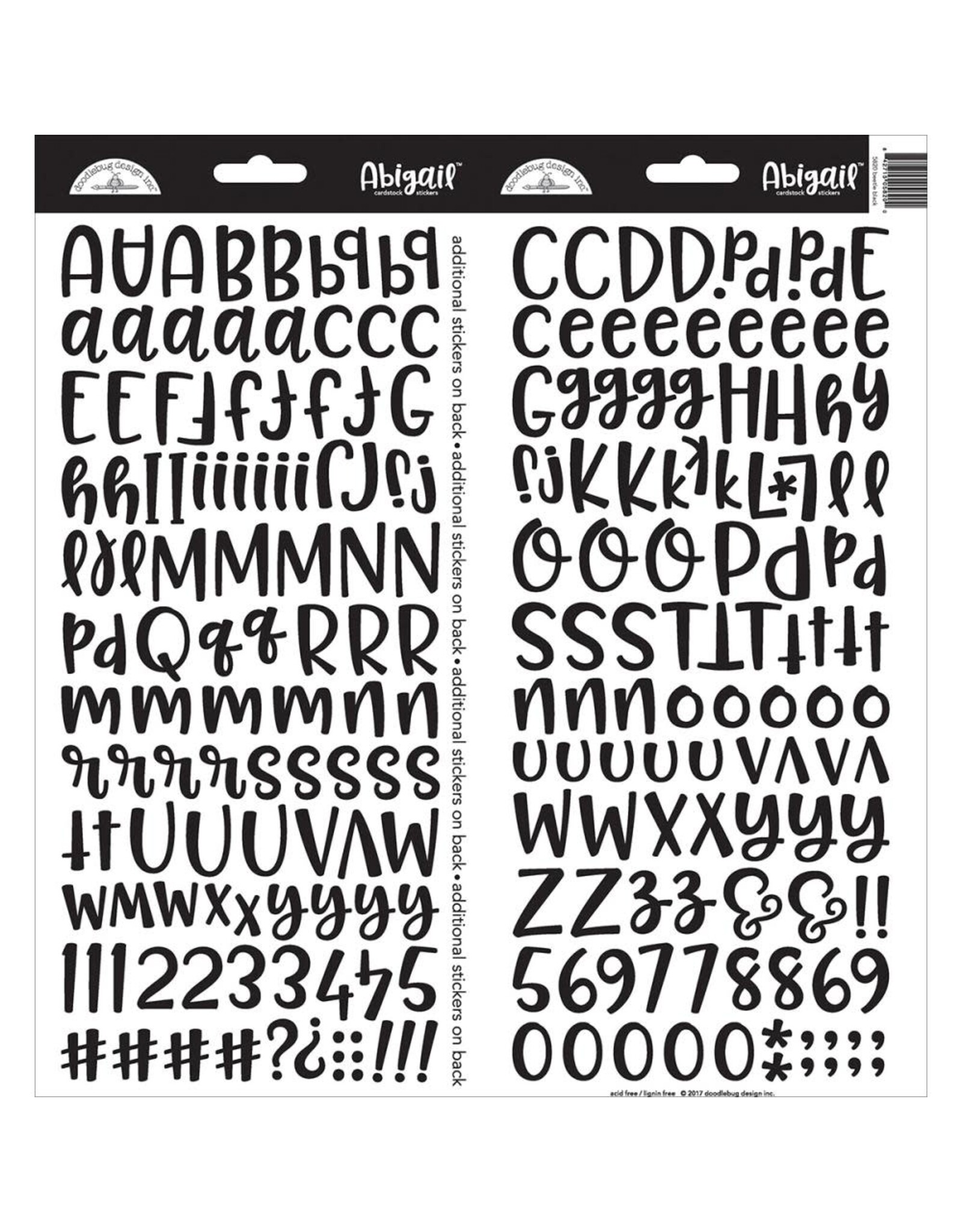 DOODLEBUG DESIGN DOODLEBUG DESIGN ABIGAIL FONT BEETLE BLACK ALPHA 6x13 CARDSTOCK STICKERS 2/PK