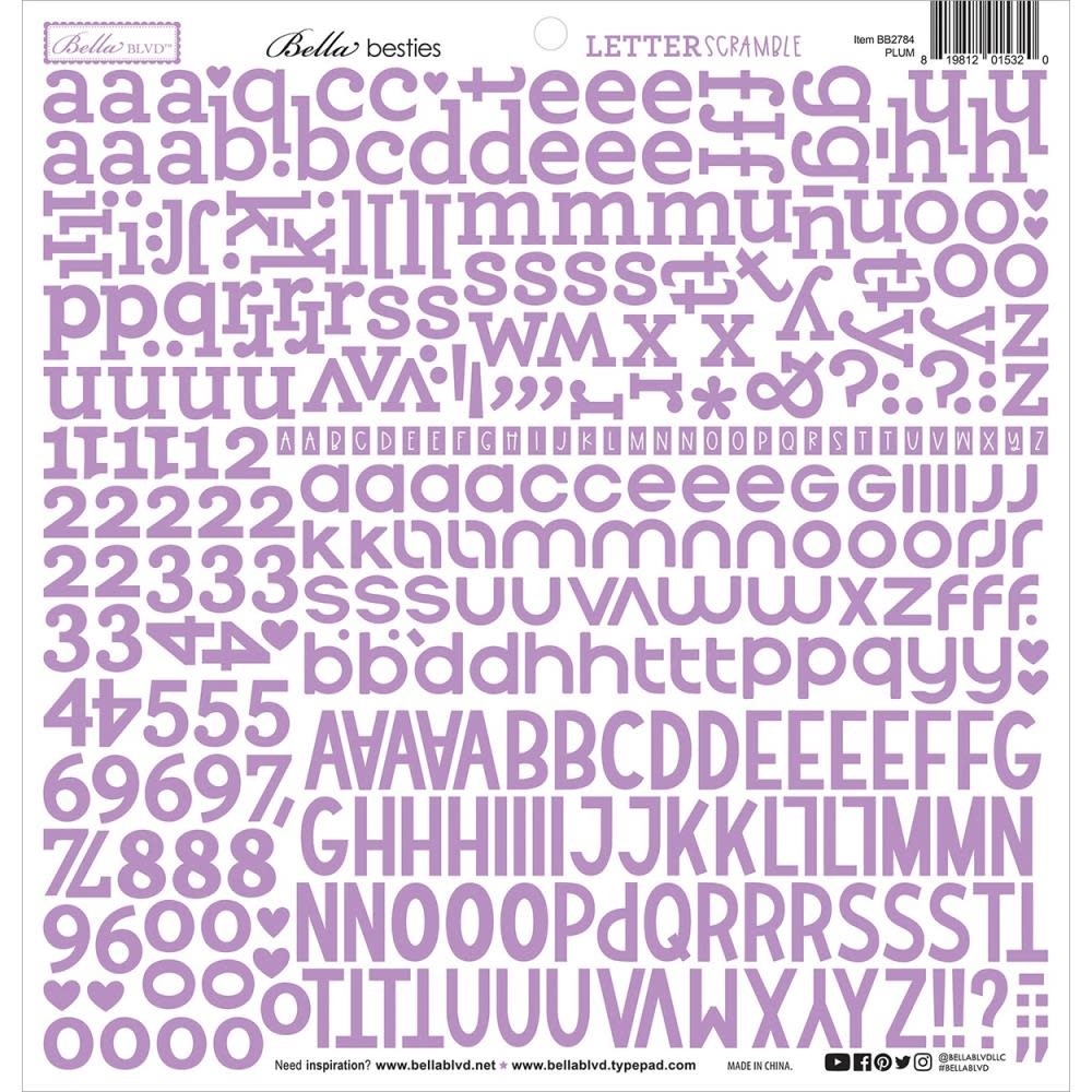 BELLA BLVD BELLA BESTIES PLUM LETTER SCRAMBLE 12x12 ALPHA CARDSTOCK STICKERS