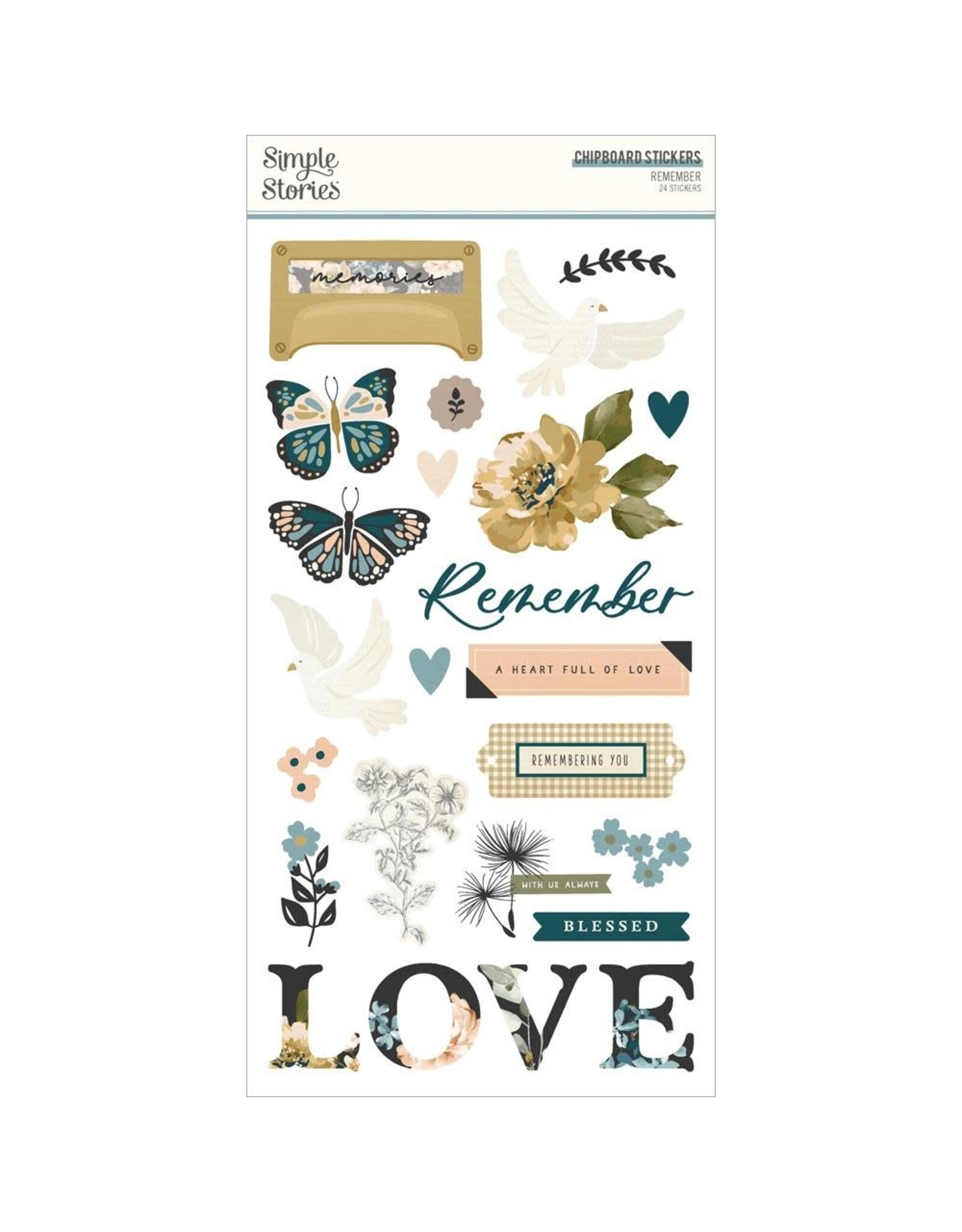 SIMPLE STORIES SIMPLE STORIES REMEMBER 6x12 CHIPBOARD STICKERS 24/PK