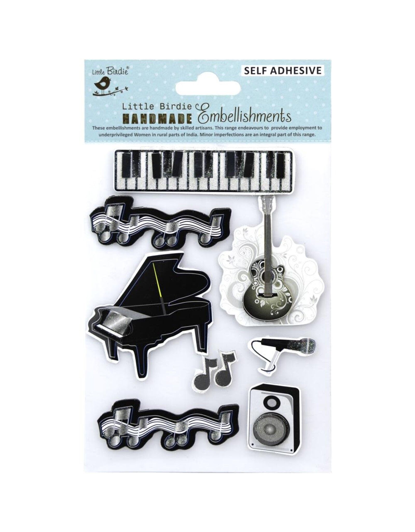 LITTLE BIRDIE LITTLE BIRDIE MUSICAL NOTES 3D EMBELLISHMENTS