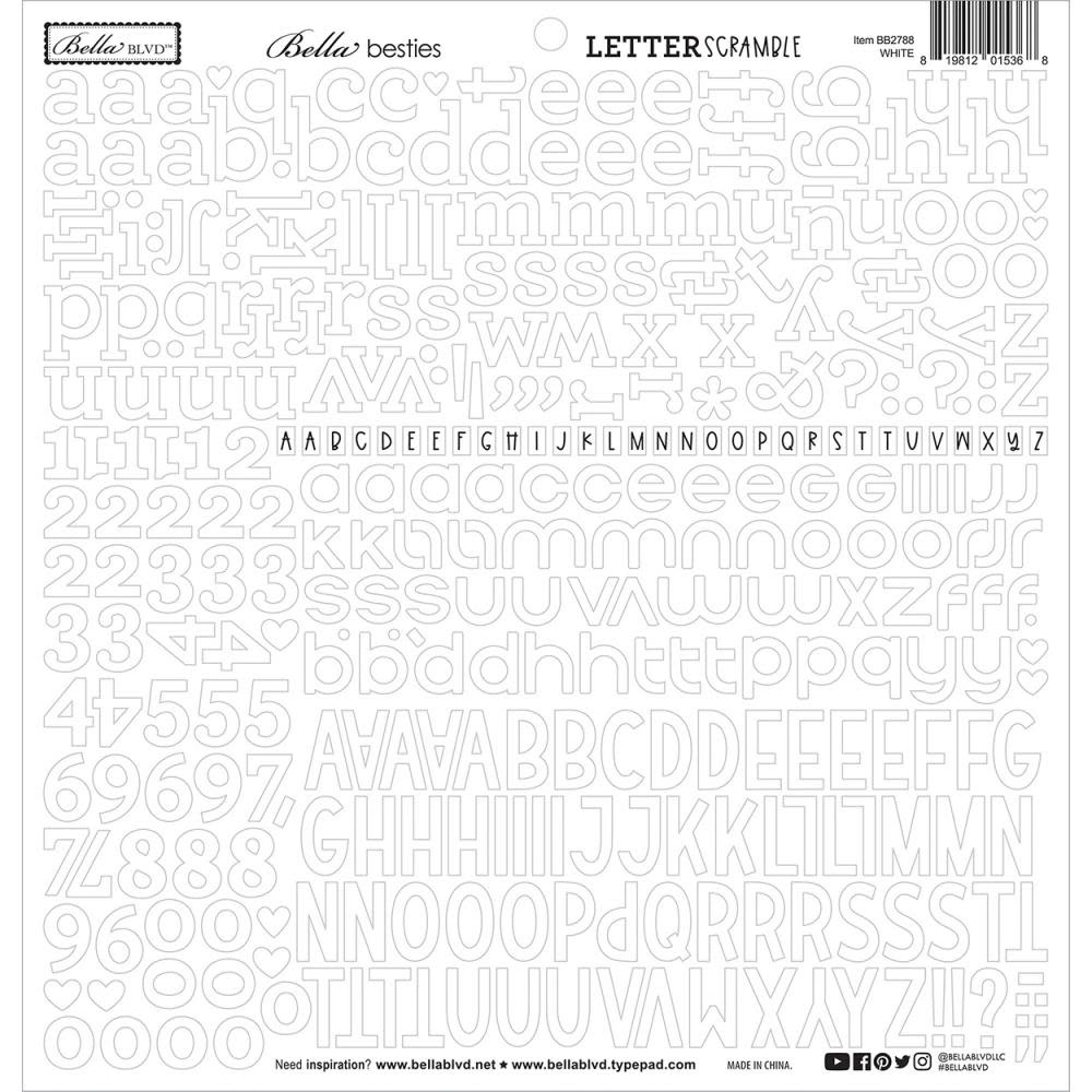 BELLA BLVD BELLA BESTIES WHITE LETTER SCRAMBLE 12x12 ALPHA CARDSTOCK STICKERS