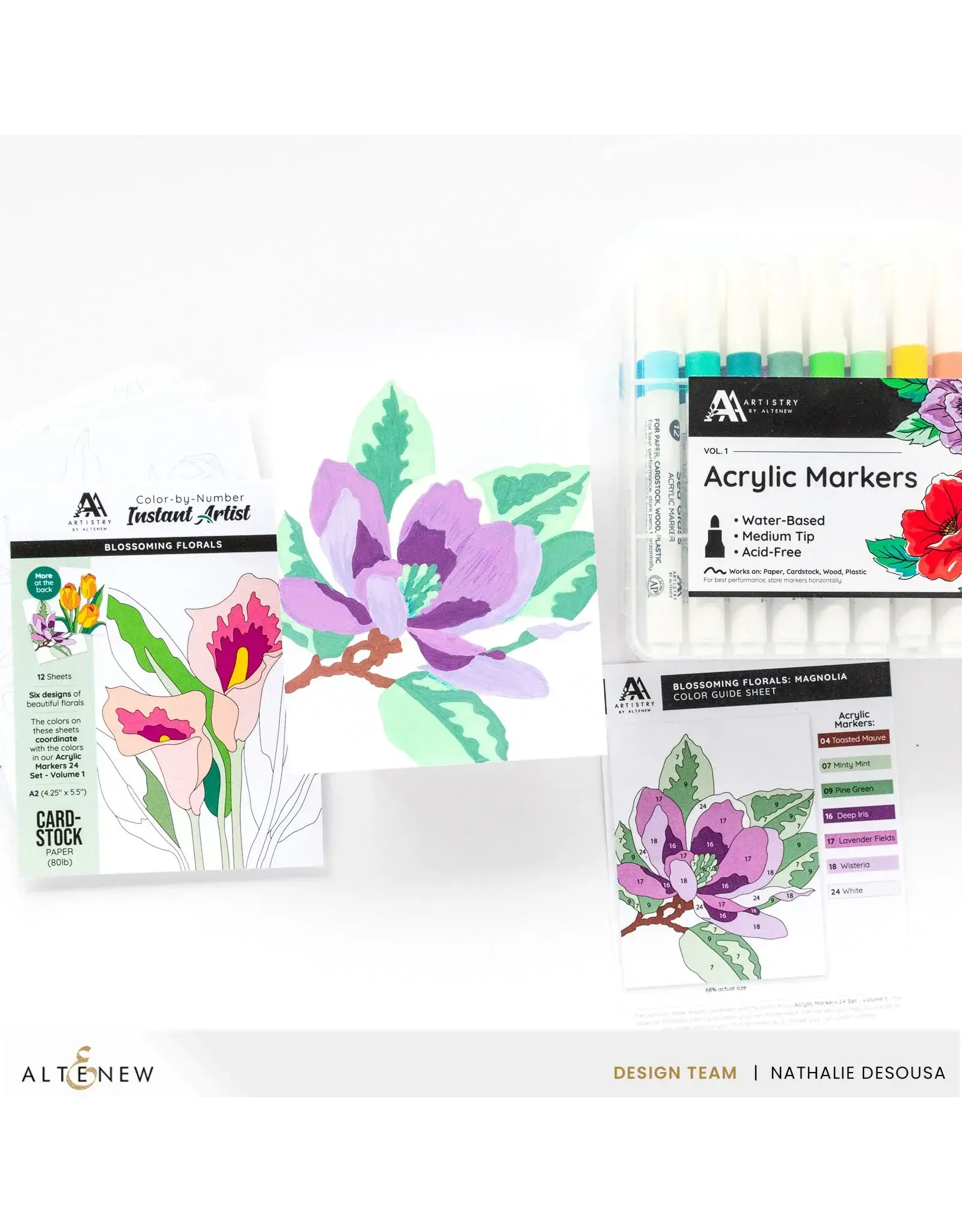ALTENEW ALTENEW ARTISTRY COLOR-BY-NUMBER INSTANT ARTIST BLOSSOMING FLORALS 12 SHEETS