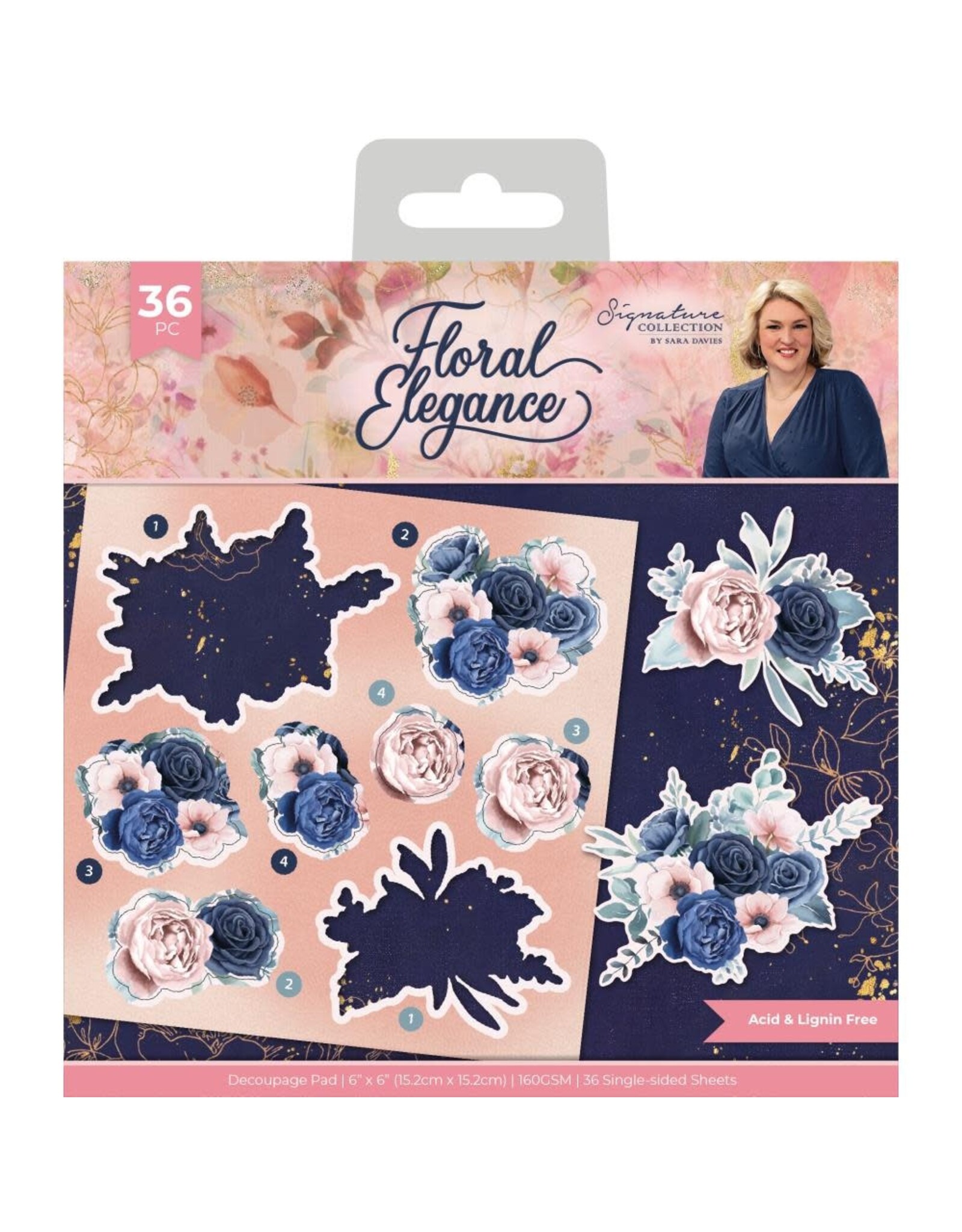 CRAFTERS COMPANION CRAFTERS COMPANION SARA DAVIES SIGNATURE COLLECTION FLORAL ELEGANCE 6x6 DECOUPAGE PAD