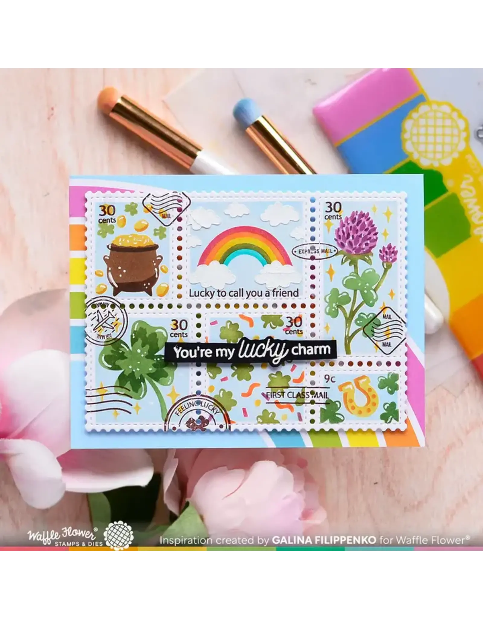 WAFFLE FLOWER WAFFLE FLOWER POSTAGE COLLAGE LUCKY CLEAR STAMP SET