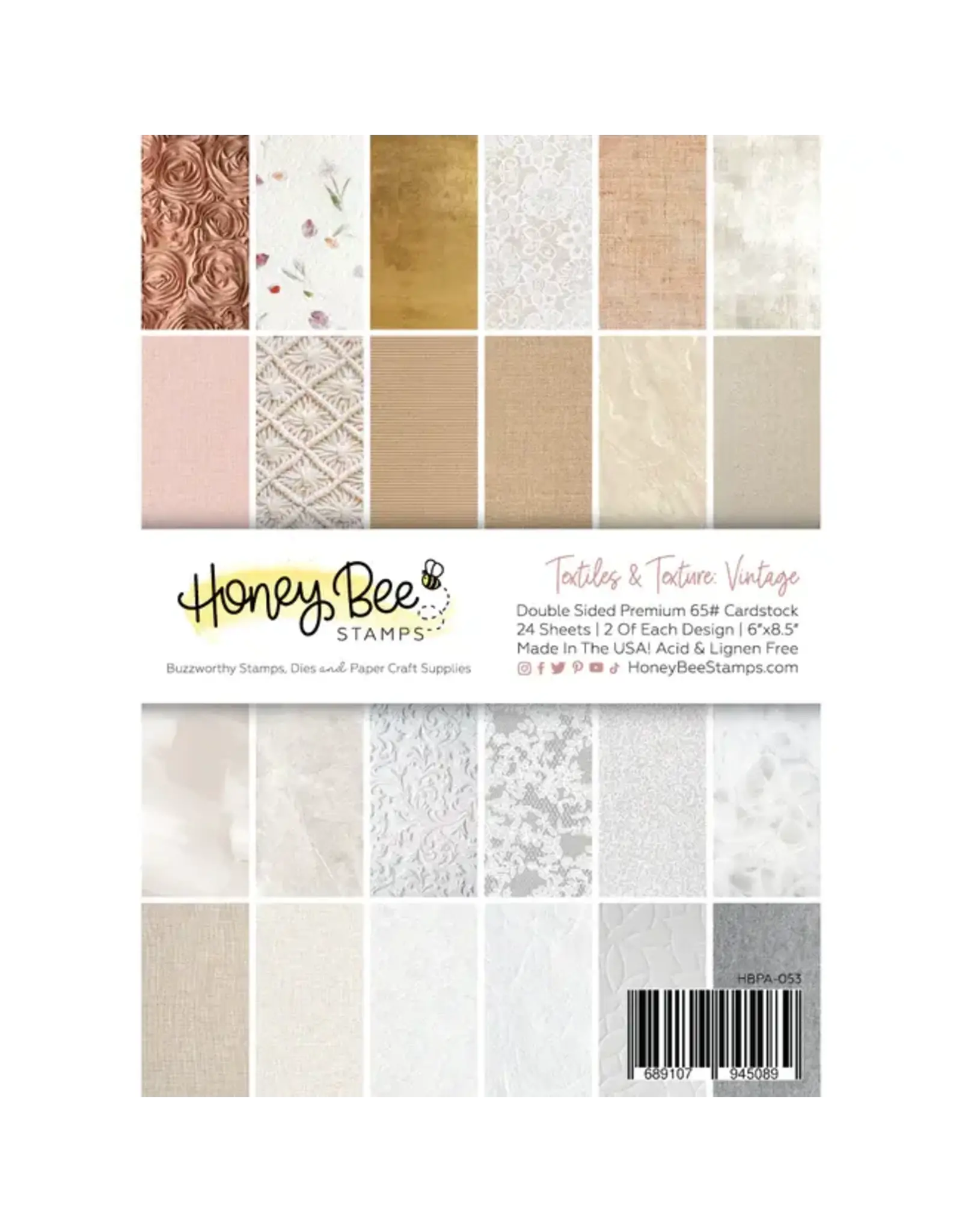 HONEY BEE HONEY BEE STAMPS TEXTILES & TEXTURE: VINTAGE PAPER PAD 6X8.5 24 SHEETS
