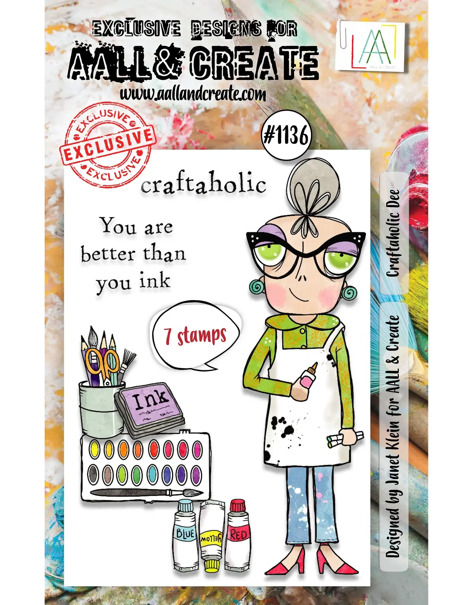 AALL & CREATE AALL & CREATE JANET KLEIN #1136 CRAFTAHOLIC DEE A7 CLEAR STAMP SET