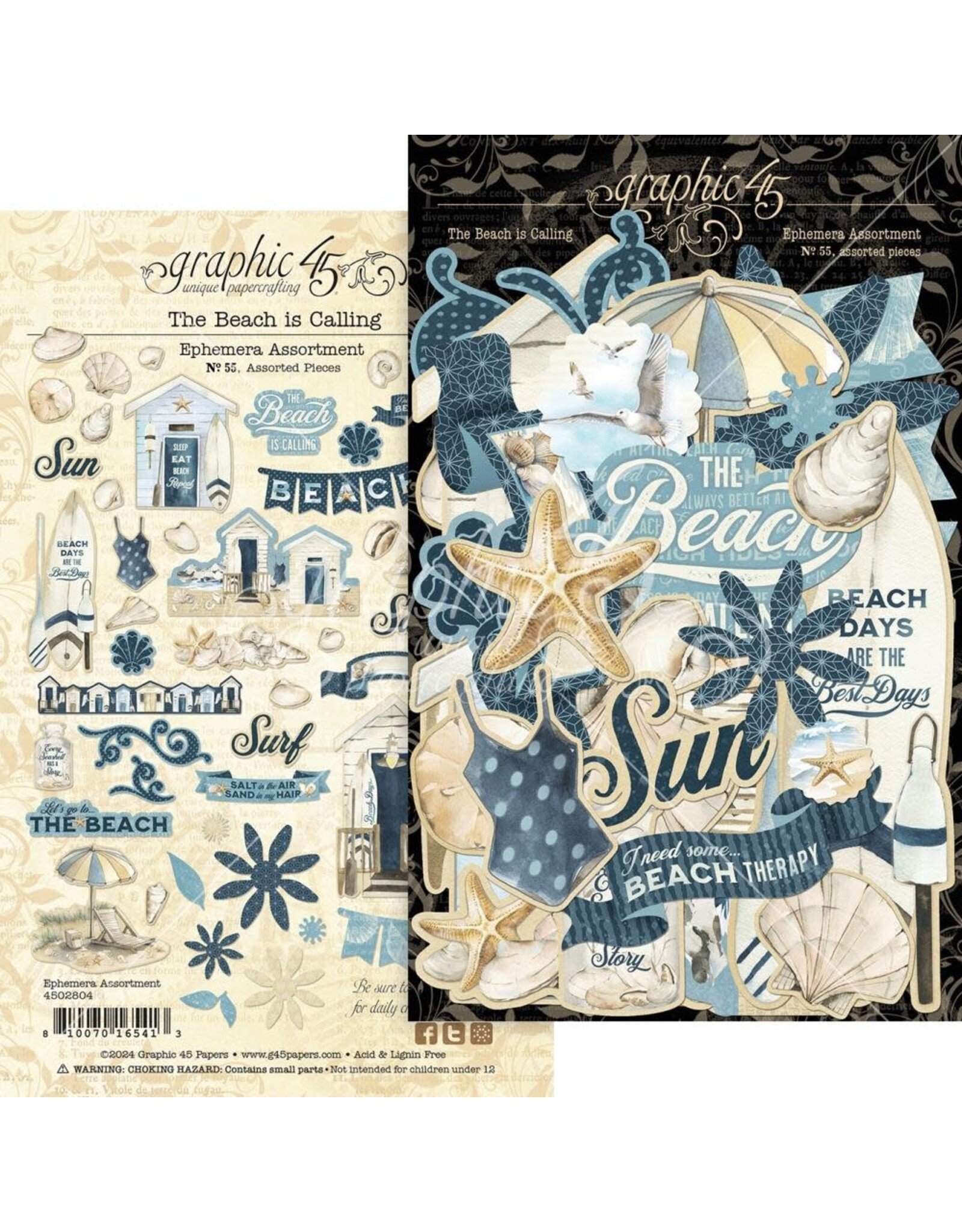 GRAPHIC 45 GRAPHIC 45 THE BEACH IS CALLING COLLECTION EPHEMERA ASSORTMENT DIE-CUTS 56/PK