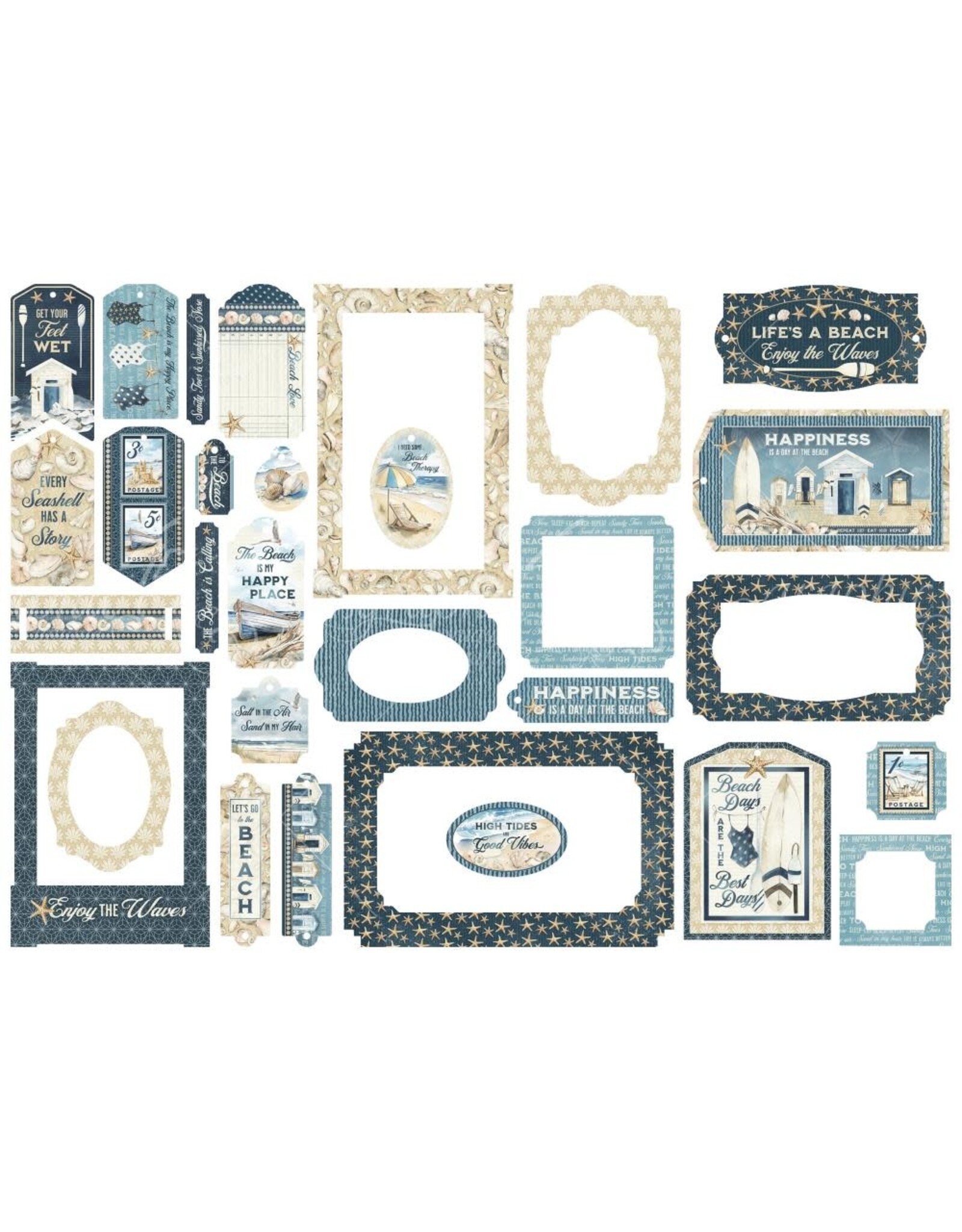 GRAPHIC 45 GRAPHIC 45 THE BEACH IS CALLING COLLECTION CHIPBOARD TAGS & FRAMES 30/PK