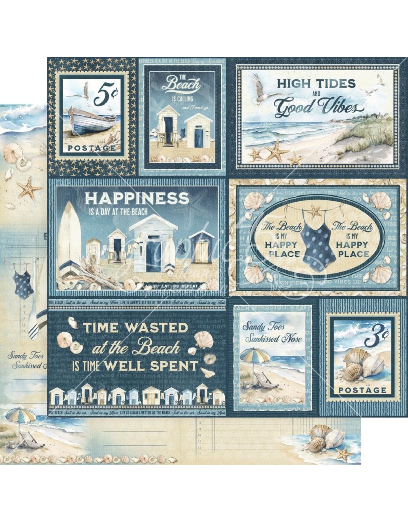 GRAPHIC 45 GRAPHIC 45 THE BEACH IS CALLING COLLECTION HIGH TIDE GOOD VIBES 12x12 CARDSTOCK
