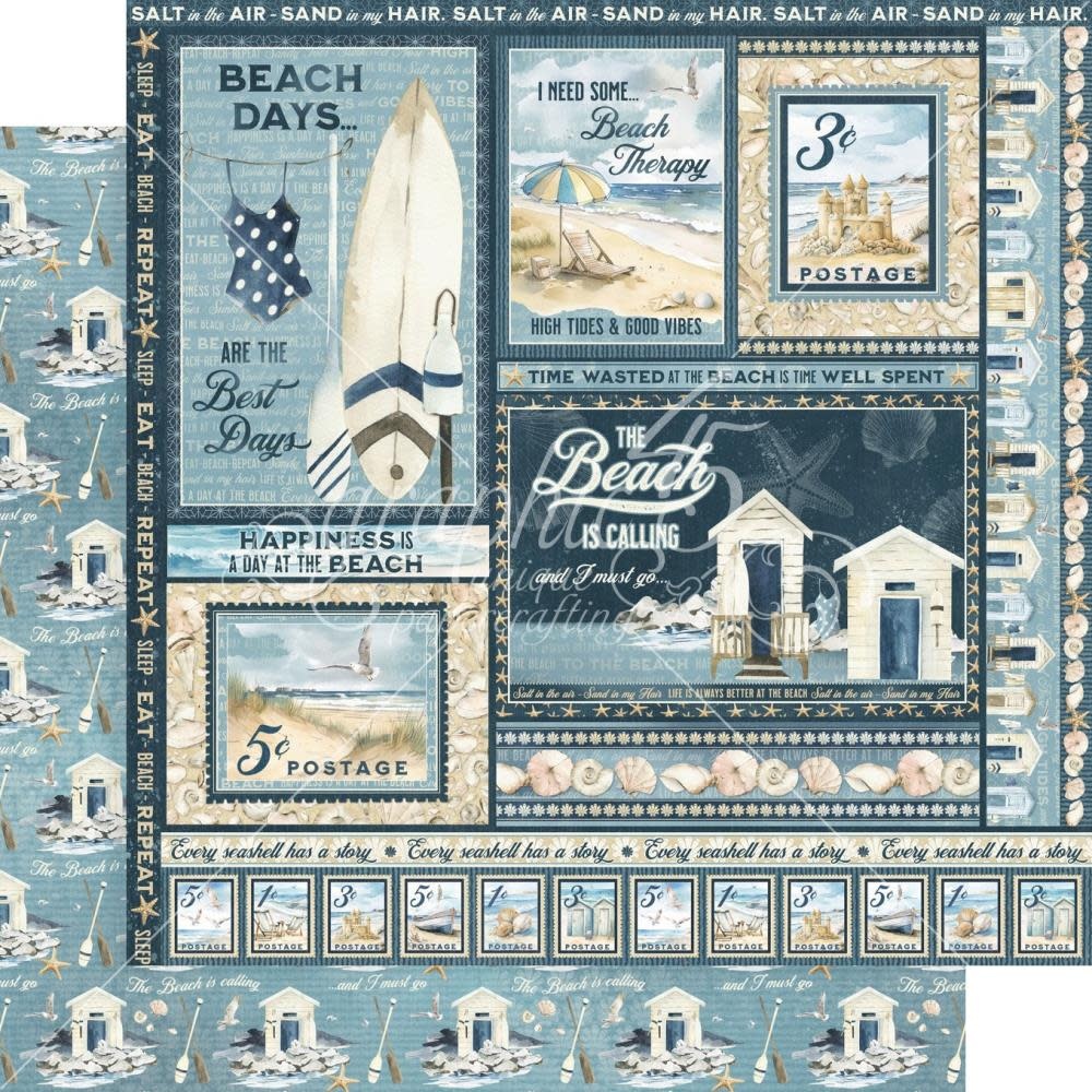 GRAPHIC 45 GRAPHIC 45 THE BEACH IS CALLING COLLECTION ENJOY THE WAVES 12x12 CARDSTOCK