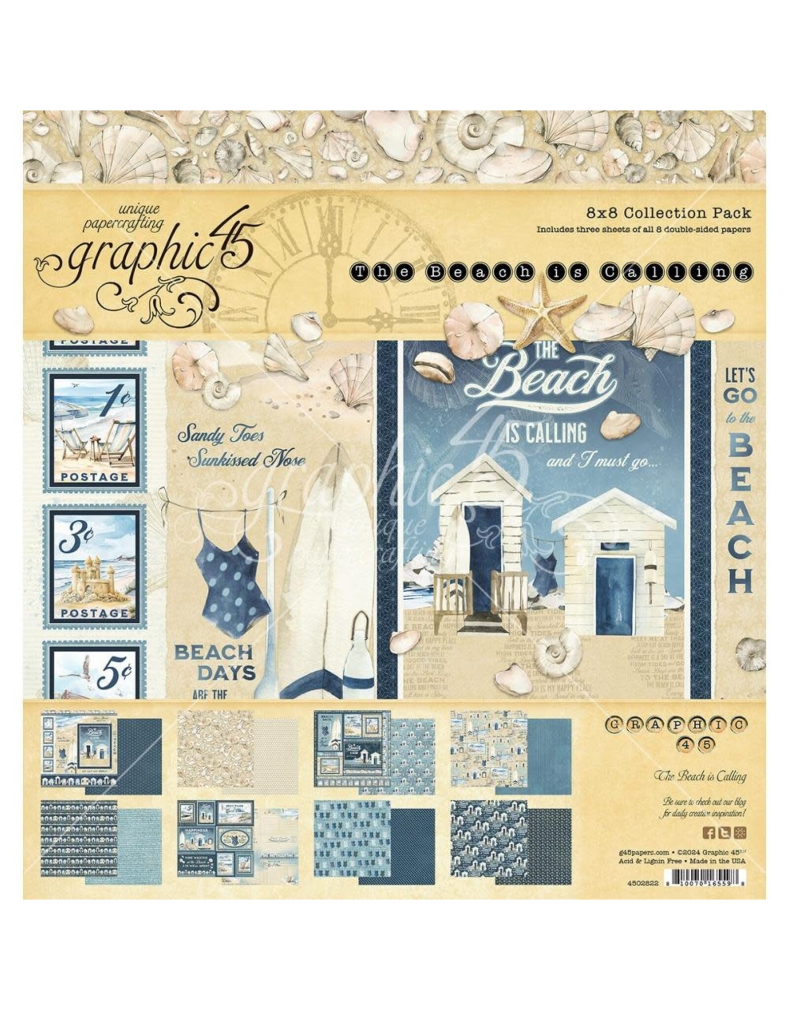GRAPHIC 45 GRAPHIC 45 THE BEACH IS CALLING COLLECTION 8x8 COLLECTION PACK 16 SHEETS