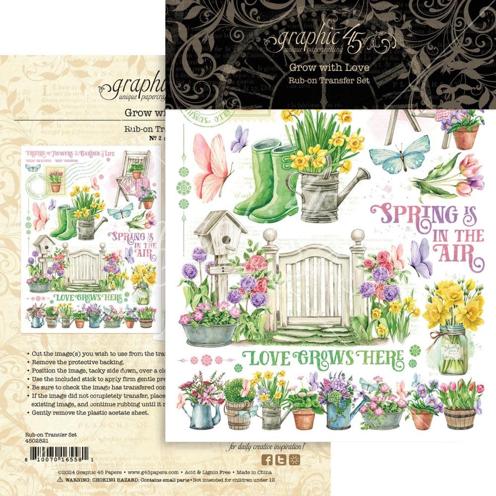 GRAPHIC 45 GRAPHIC 45 GROW WITH LOVE COLLECTION RUB-ON TRANSFER SET