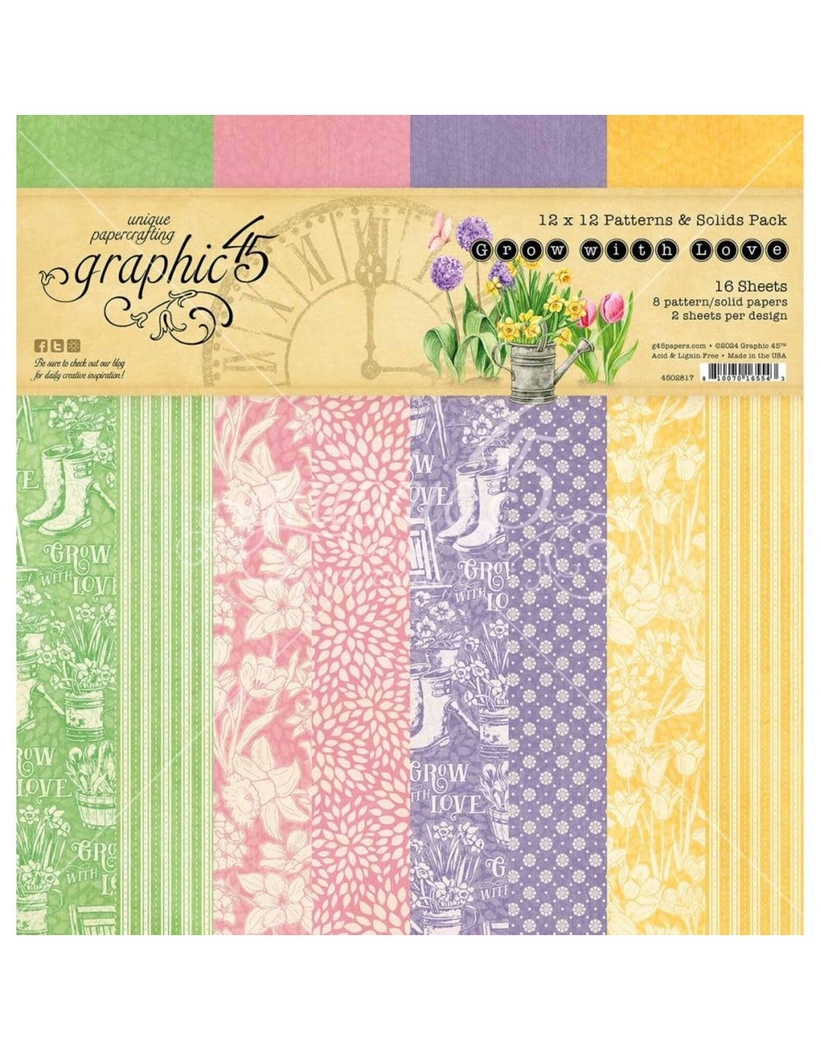 GRAPHIC 45 GRAPHIC 45 GROW WITH LOVE COLLECTION 12x12 PATTERNS & SOLIDS PACK 16 SHEETS