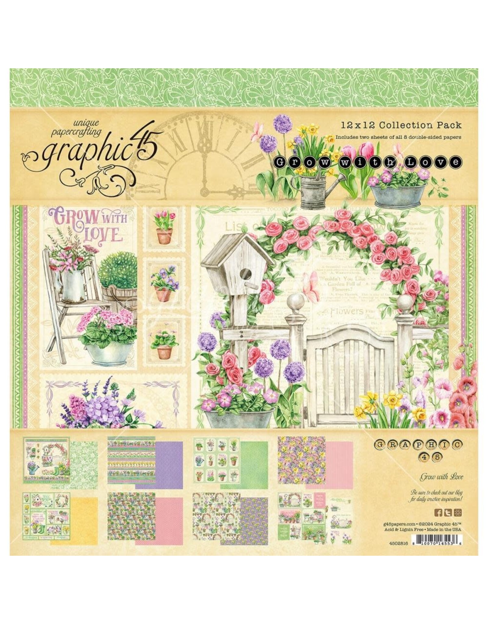 GRAPHIC 45 GRAPHIC 45 GROW WITH LOVE COLLECTION 12x12 COLLECTION PACK 16 SHEETS