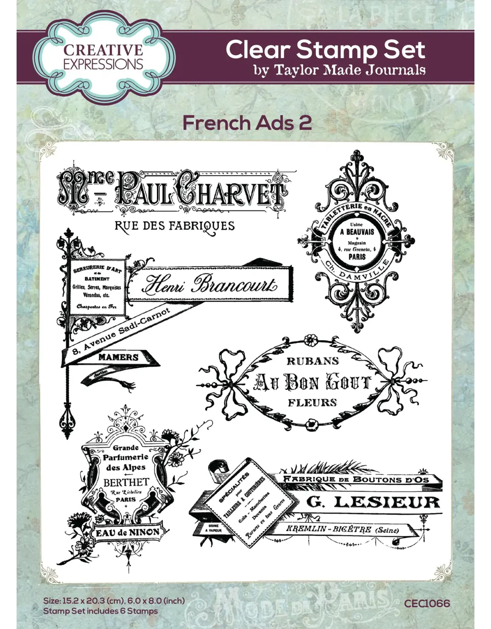 CREATIVE EXPRESSIONS CREATIVE EXPRESSIONS TAYLOR MADE JOURNALS FRENCH ADS 2 6x8 CLEAR STAMP SET