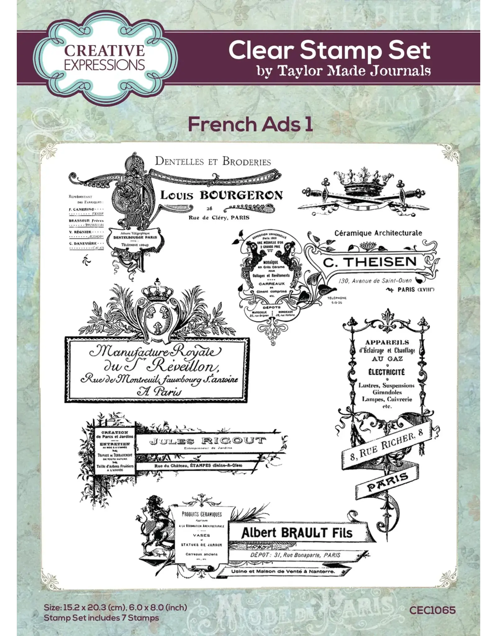 CREATIVE EXPRESSIONS CREATIVE EXPRESSIONS TAYLOR MADE JOURNALS FRENCH ADS 1 6x8 CLEAR STAMP SET