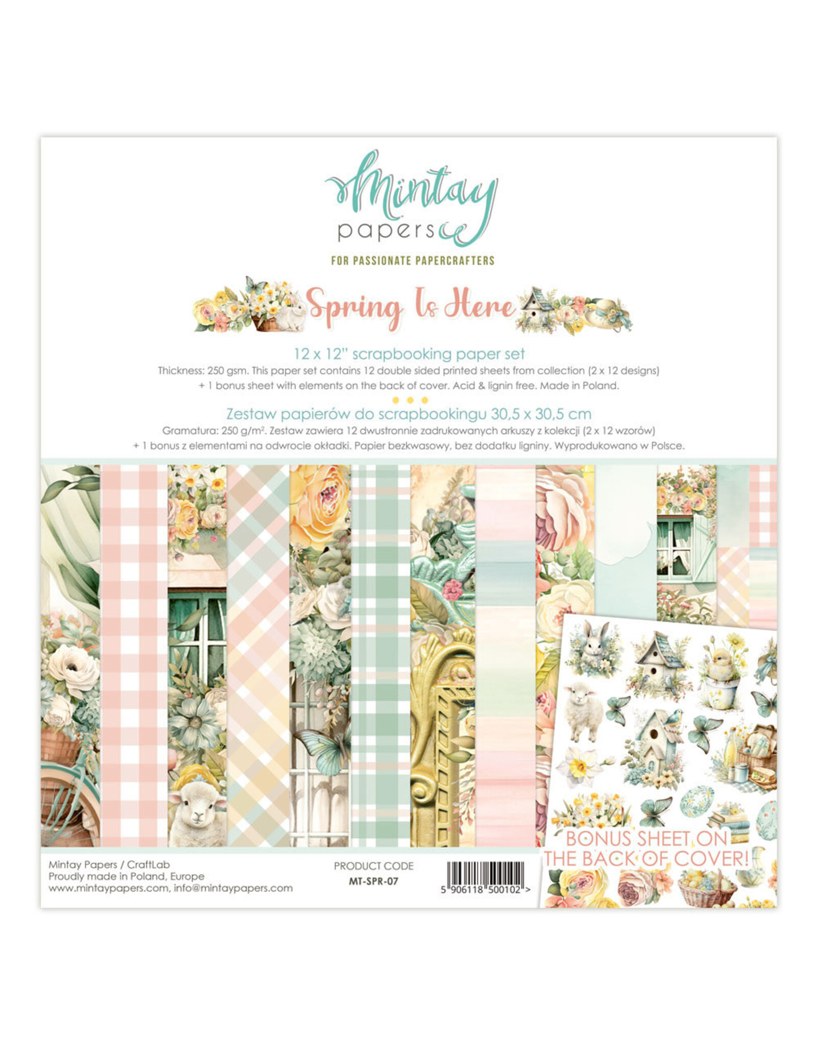MINTAY MINTAY SPRING IS HERE 12x12 COLLECTION PACK 12 SHEETS + BONUS CUTOUTS