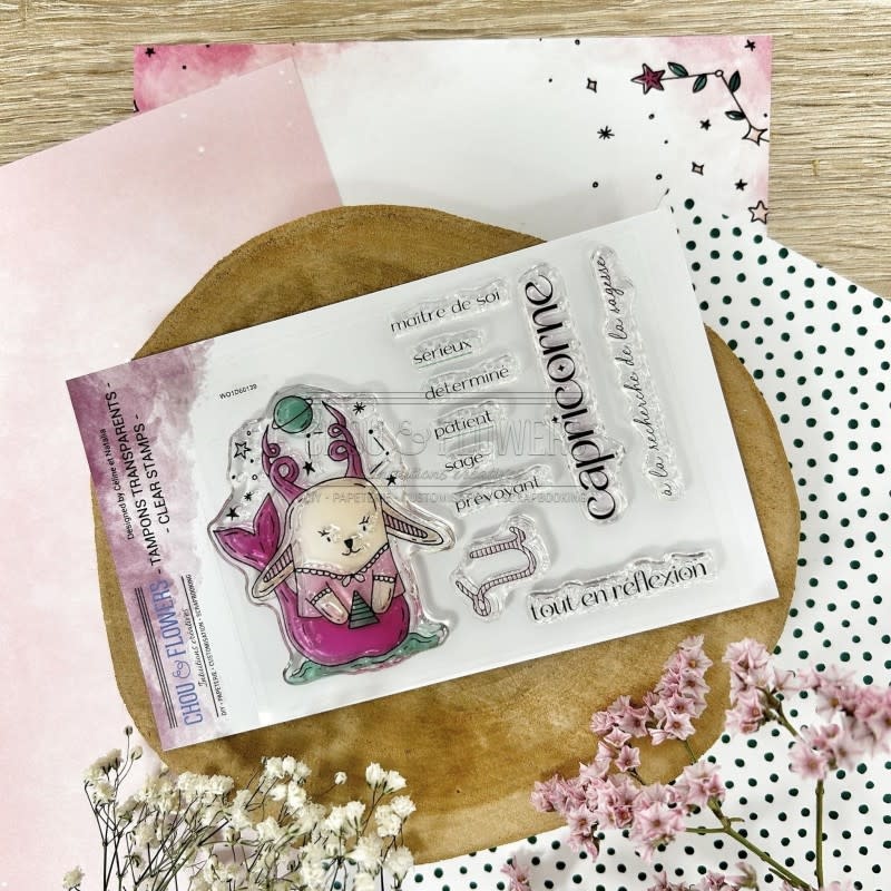 CHOU & FLOWERS CHOU & FLOWERS HORS-SÉRIE DOUDOULAND LES ASTROS COLLECTION DOUDOU CAPRICORNE CLEAR STAMP SET