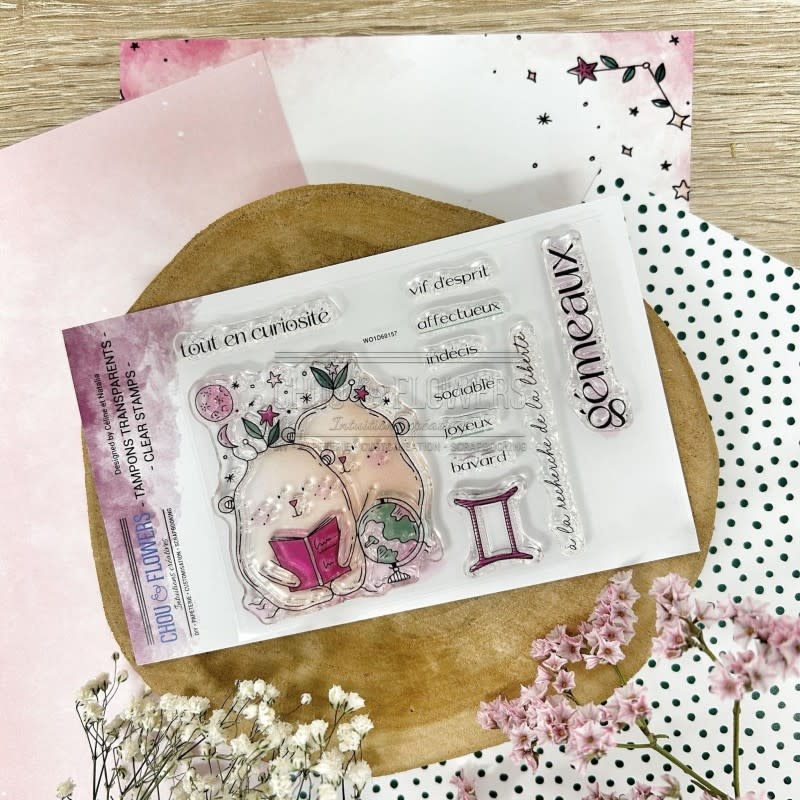 CHOU & FLOWERS CHOU & FLOWERS HORS-SÉRIE DOUDOULAND LES ASTROS COLLECTION DOUDOU GÉMEAUX CLEAR STAMP SET