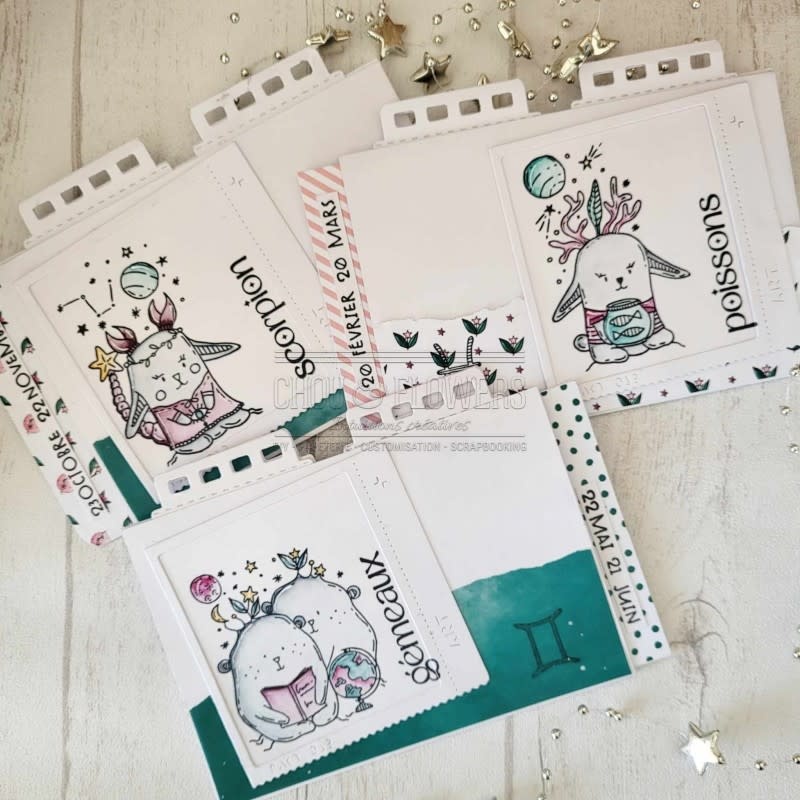 CHOU & FLOWERS CHOU & FLOWERS HORS-SÉRIE DOUDOULAND LES ASTROS COLLECTION DOUDOU GÉMEAUX CLEAR STAMP SET