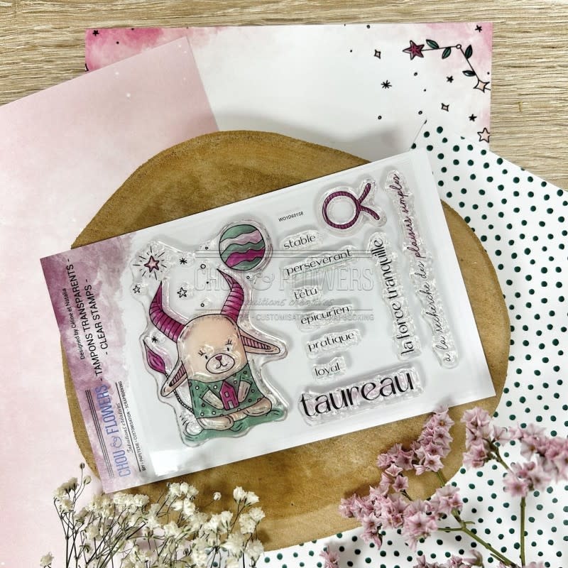 CHOU & FLOWERS CHOU & FLOWERS HORS-SÉRIE DOUDOULAND LES ASTROS COLLECTION DOUDOU TAUREAU CLEAR STAMP SET