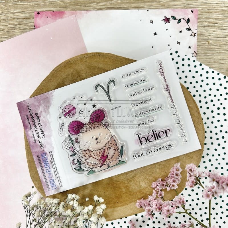 CHOU & FLOWERS CHOU & FLOWERS HORS-SÉRIE DOUDOULAND LES ASTROS COLLECTION DOUDOU BÉLIER CLEAR STAMP SET