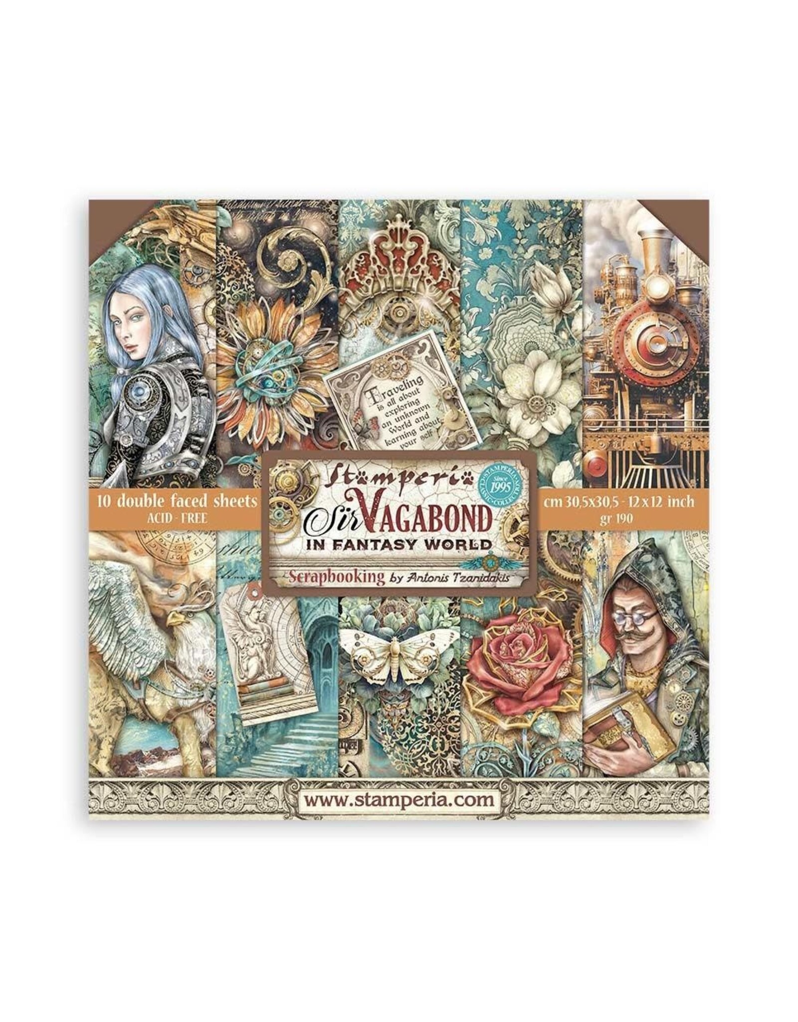STAMPERIA STAMPERIA ANTONIS TZANIDAKIS SIR VAGABOND IN FANTASY WORLD 12X12 COLLECTION PACK 10 SHEETS