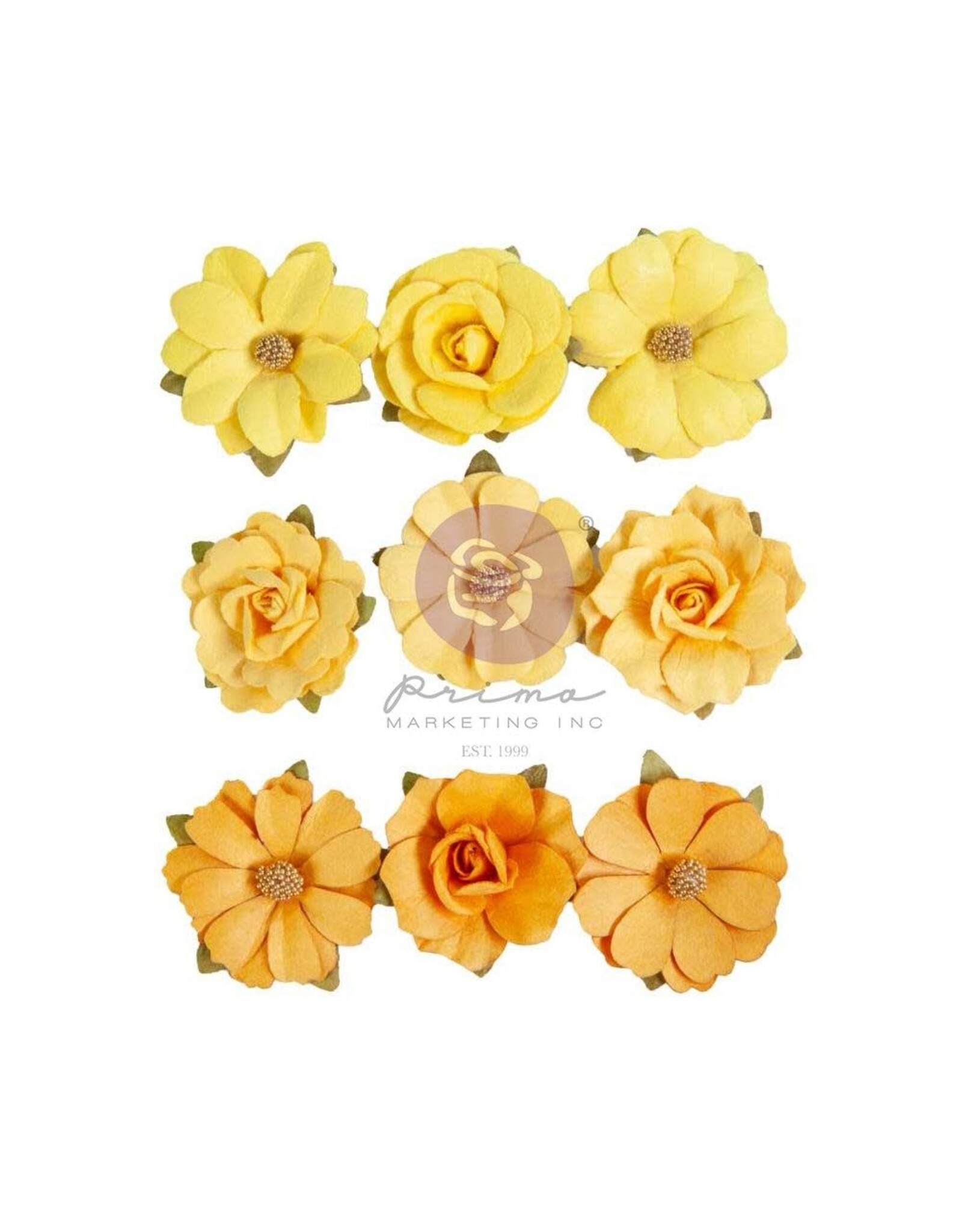 PRIMA PRIMA THE 3 GIRLS IN FULL BLOOM WARM SUNSHINE PAPER FLOWERS 9 PIECES