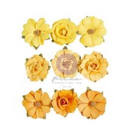 PRIMA PRIMA THE 3 GIRLS IN FULL BLOOM WARM SUNSHINE PAPER FLOWERS 9 PIECES