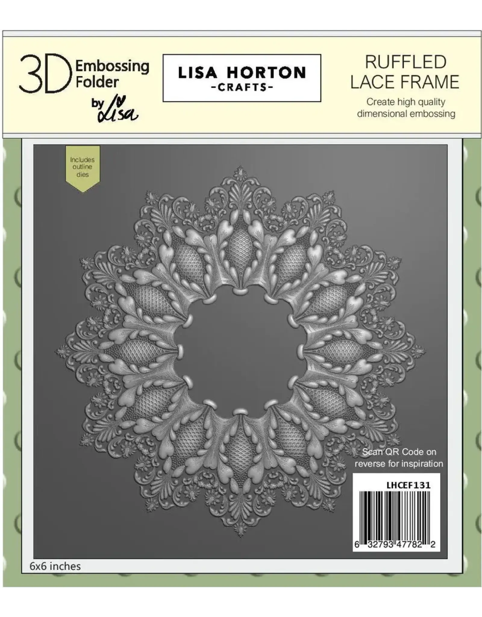 LISA HORTON CRAFTS LISA HORTON CRAFTS RUFFLED LACE FRAME 6x6 3D EMBOSSING FOLDER & DIE