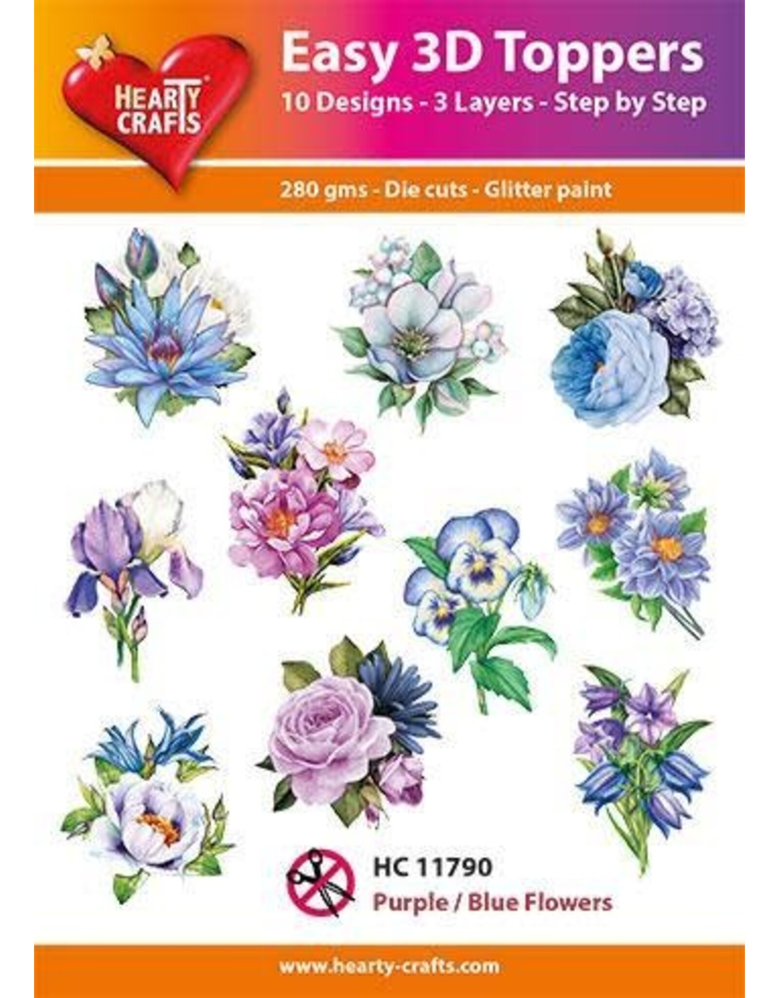 HEARTY CRAFTS HEARTY CRAFTS  PURPLE/BLUE FLOWERS EASY 3D TOPPERS